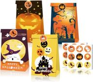 iziusy 12-piece halloween paper treat bags with pumpkin candy goodie bags – ideal 🎃 for halloween party snacks, gifts, and packing supplies. includes 18 pcs of halloween round stickers! logo