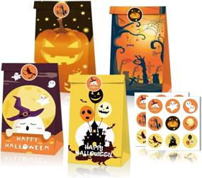 img 4 attached to Iziusy 12-Piece Halloween Paper Treat Bags with Pumpkin Candy Goodie Bags – Ideal 🎃 for Halloween Party Snacks, Gifts, and Packing Supplies. Includes 18 pcs of Halloween Round Stickers!