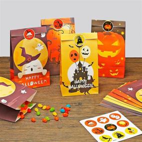 img 2 attached to Iziusy 12-Piece Halloween Paper Treat Bags with Pumpkin Candy Goodie Bags – Ideal 🎃 for Halloween Party Snacks, Gifts, and Packing Supplies. Includes 18 pcs of Halloween Round Stickers!