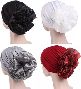 img 2 attached to 🌸 Stylish and Comfortable Women's Flower Elastic Turban Beanie Head Scarf Wrap Chemo Cap Hat - Ideal for Cancer Patients