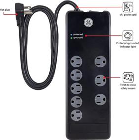 img 3 attached to 🔌 GE Pro 7-Outlet Surge Protector with 2100 Joules, 4 Ft Power Cord, 3 Adapter Spaced Outlets, Flat Plug, Twist to Close Safety Covers, Power Filter, Circuit Breaker, Warranty, UL Listed - Black (37451)