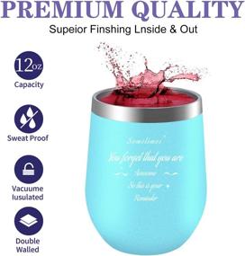 img 3 attached to 🍷 Light Blue Insulated Wine Tumbler with Lid and Straw - Perfect Gift for Women, Double Wall Stainless Steel Stemless Wine Cup for Wine, Coffee, Cocktails, Champagne