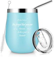 🍷 light blue insulated wine tumbler with lid and straw - perfect gift for women, double wall stainless steel stemless wine cup for wine, coffee, cocktails, champagne логотип