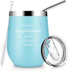 img 4 attached to 🍷 Light Blue Insulated Wine Tumbler with Lid and Straw - Perfect Gift for Women, Double Wall Stainless Steel Stemless Wine Cup for Wine, Coffee, Cocktails, Champagne