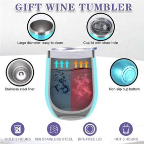 img 2 attached to 🍷 Light Blue Insulated Wine Tumbler with Lid and Straw - Perfect Gift for Women, Double Wall Stainless Steel Stemless Wine Cup for Wine, Coffee, Cocktails, Champagne