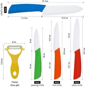 img 3 attached to 🔪 Набор керамических кухонных ножей из 5 предметов с акриловым блоком - Включает 6-дюймовый нож для шефа, 4-дюймовый фруктовый нож, нож+овощной фруктовый чистильщик - Острое лезвие, устойчивое к ржавчине и пятнам