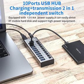 img 1 attached to 🔌 ACASIS 10 портовый USB 3.0 хаб с индивидуальными выключателями, адаптер питания - хаб данных для ноутбука, ПК, компьютера, мобильного HDD, флеш-дисков (10 портов серый)