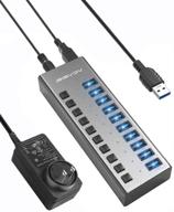 🔌 acasis 10 port usb 3.0 hub with individual on/off switches, power adapter - data hub for laptop, pc, computer, mobile hdd, flash drives (10 ports grey) logo
