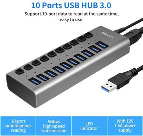 img 3 attached to 🔌 ACASIS 10 портовый USB 3.0 хаб с индивидуальными выключателями, адаптер питания - хаб данных для ноутбука, ПК, компьютера, мобильного HDD, флеш-дисков (10 портов серый)