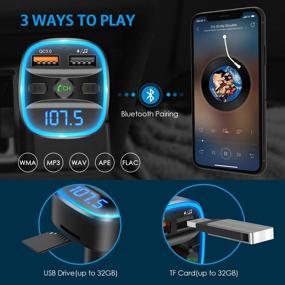 img 3 attached to 📻 (Upgraded New Version) V5.0 Bluetooth FM Transmitter with 7 RGB Color LED Backlit Radio, QC3.0 Dual USB Ports, Supports TF Card, USB Disk, Hands-Free Calling, Car Kit