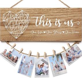 img 4 attached to 🎁 Christmas Gifts for Mom: Women's Housewarming Wall Decor Sign, This Is Us Family Picture Frame: Wedding Gifts for Couples, Farmhouse Rustic Wood Hanging Photo Holder: Perfect Gift for New Homeowners