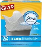 🗑️ glad odorshield tall kitchen quick-tie trash bags - 13 gallon, fresh clean, 72 count: reimagine waste disposal with odor-neutralizing power! logo