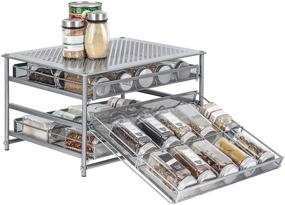 img 4 attached to 🌶️ 30-Bottle Metal Spice Rack Organizer for Cabinet, 3 Tier Spice Drawer Storage, Seasoning Shelves for Kitchen Pantry Countertop (Silver)