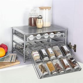 img 2 attached to 🌶️ 30-Bottle Metal Spice Rack Organizer for Cabinet, 3 Tier Spice Drawer Storage, Seasoning Shelves for Kitchen Pantry Countertop (Silver)