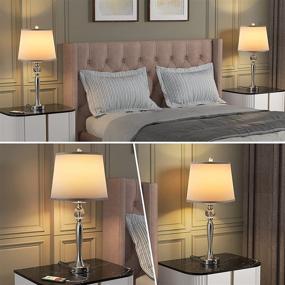 img 2 attached to USB Metal Crystal Table Lamp Set of 2 - Modern Nightstand Lamp Set with 4 USB Charging Ports, 28'' H Table Light for Living Room Bedroom, White Drum Lampshade, Grey