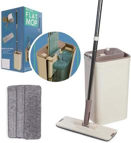 img 4 attached to 🧽 Hands-Free Wringing Micro Flat Mop - Mop and Bucket System for Efficient Floor Cleaning - Includes 3 Washable Microfiber Mop Pads - Ideal for Wet or Dry Usage on Wood, Marble, Tile, Laminate, Ceramic, Vinyl Floors