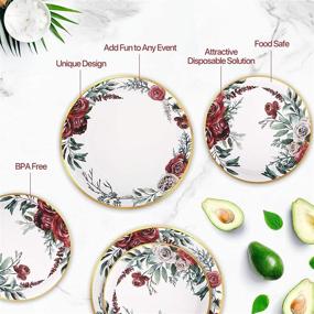 img 1 attached to 🌹 150-Piece Disposable Paper Plates and Cups Set with Gold Foil Trim Passion Rose Design: Ideal Wedding and Party Supplies, Including 50 Dinner Plates, 50 Dessert Plates, and 50 Cups