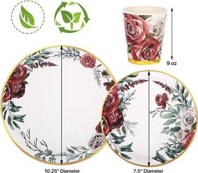 img 2 attached to 🌹 150-Piece Disposable Paper Plates and Cups Set with Gold Foil Trim Passion Rose Design: Ideal Wedding and Party Supplies, Including 50 Dinner Plates, 50 Dessert Plates, and 50 Cups