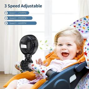 img 3 attached to 🏻 SmartDevil Upgraded Stroller Fan: Portable Clip-on Fan for Baby, 3 Speeds, Flexible Tripod, 360° Rotation | Ideal for Treadmill, Camping, Bike - Black