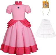 generic super brothers peach costume for girls princess dress with crown halloween party outfit pink 5 6 years logo