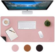 🖥️ premium large leather desk mat with anti-skid backing, heat resistant & waterproof surface, pink - ideal for gaming, writing, or home office work: 17x36 size logo