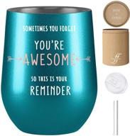 🎁 inspirational gifts for women: fancyfams 12oz turquoise stainless steel wine tumbler – remember you’re awesome with this thank you reminder! логотип