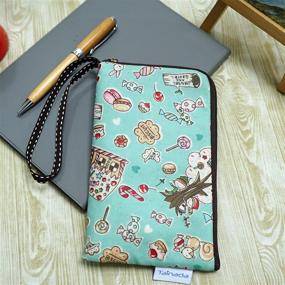 img 2 attached to 🍭 Candy Pattern Turquoise Women Universal Phone Wristlet Wallet Pouch for iPhone 11, 12 Pro Max, Samsung S21 and More