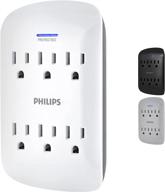 🔌 philips 6-outlet extender surge protector: space saving wall tap, 900 joules, etl listed, protection indicator led light - white логотип