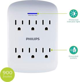 img 3 attached to 🔌 Philips 6-Outlet Extender Surge Protector: Space Saving Wall Tap, 900 Joules, ETL Listed, Protection Indicator LED Light - White