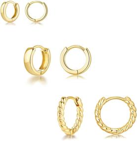 img 4 attached to 👂 Finefey 14K Gold Small Hoop Earrings: Hypoallergenic & Lightweight Set for Women and Girls (3 Pairs)