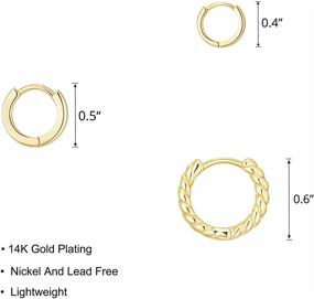 img 2 attached to 👂 Finefey 14K Gold Small Hoop Earrings: Hypoallergenic & Lightweight Set for Women and Girls (3 Pairs)