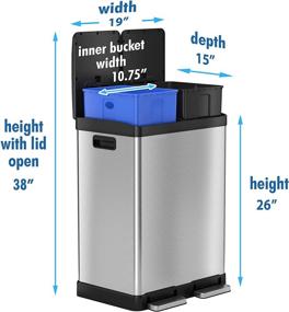 img 1 attached to 🗑️ iTouchless 16 Gallon Dual Step Trash Can & Recycle, Stainless Steel Lid and Bin Body with Handle, Color-Coded, Soft-close and Airtight Lid, Silver (Includes 2 x 8 Gallon Removable Buckets)