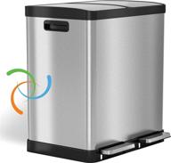 🗑️ itouchless 16 gallon dual step trash can & recycle, stainless steel lid and bin body with handle, color-coded, soft-close and airtight lid, silver (includes 2 x 8 gallon removable buckets) логотип