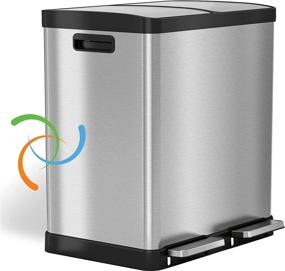 img 3 attached to 🗑️ iTouchless 16 Gallon Dual Step Trash Can & Recycle, Stainless Steel Lid and Bin Body with Handle, Color-Coded, Soft-close and Airtight Lid, Silver (Includes 2 x 8 Gallon Removable Buckets)