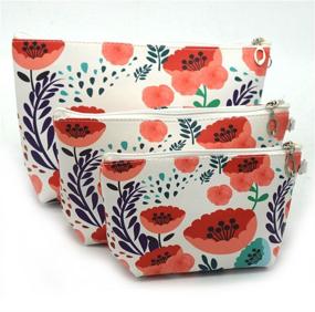 img 4 attached to XICHEN 3 PCS Waterproof Cosmetic Bag Set with Large Capacity & PU Leather - Ideal for Bathroom and Storage (3 Sizes) - Vibrant Orange Sunflower Design