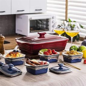 img 2 attached to 🍲 LOVECASA Stoneware Ramekins with Lids: Baking Souffle Dishes, Square Mini Casserole Dish Set of 4 - Navy and Grey