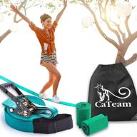 🏕️ cateam 50 ft outdoor slackline with industrial ratchet, tree protective bands - ideal for park, backyard, camping - turquoise логотип