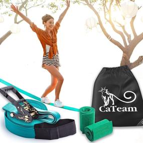 img 4 attached to 🏕️ CaTeam 50 Ft Outdoor Slackline with Industrial Ratchet, Tree Protective Bands - Ideal for Park, Backyard, Camping - Turquoise