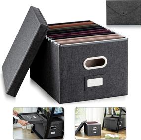 img 4 attached to Collapsible File Box with Lid - Portable Office Document Storage Organizer, Linen Filing Box for Letter/Legal Folder with Handle (Dark Gray)