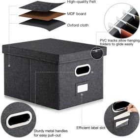 img 3 attached to Collapsible File Box with Lid - Portable Office Document Storage Organizer, Linen Filing Box for Letter/Legal Folder with Handle (Dark Gray)