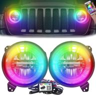 🚗 rgb хало led круглые фары, управляемые по bluetooth, встроенный emc, дальний/ближний свет с drl, 121 rgb функция, совместимые с jeep wrangler jl sport rubicon sahara 2018-2020 - допустимые по стандартам dot, 2 шт. логотип