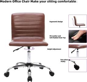 img 1 attached to 🪑 Jean Derce Low Back PU Leather Armless Office Desk Chair - Adjustable Swivel Rolling Computer Task Chair (Brown)