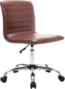 img 3 attached to 🪑 Jean Derce Low Back PU Leather Armless Office Desk Chair - Adjustable Swivel Rolling Computer Task Chair (Brown)