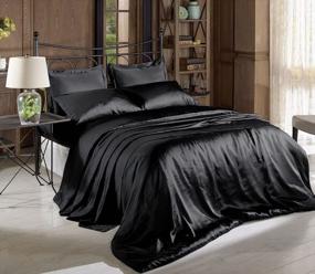img 1 attached to 🛏️ Premium Solid Black Charmeuse Satin Bed Sheet Set – Silky Smooth, High Thread Count Luxury Sheets for Queen Bed