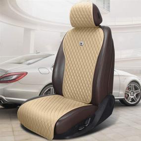 img 2 attached to Beige Universal Seat Covers Leather Seat Cushions Luxury Seat Protector 2/3 Covered 11PCS Fit Car/Auto/Truck/SUV/Van (A-Beige)