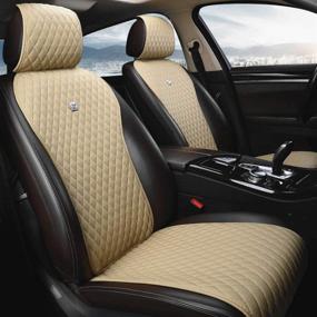 img 4 attached to Beige Universal Seat Covers Leather Seat Cushions Luxury Seat Protector 2/3 Covered 11PCS Fit Car/Auto/Truck/SUV/Van (A-Beige)