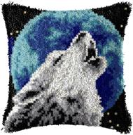🐺 lapatain latch hook kits: diy throw pillow cover with wolf(moon) design - crafted by hand for great family bonding! logo