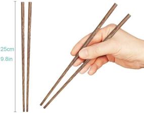 img 3 attached to Set of 10 Reusable Wooden Chopsticks - Dishwasher Safe, Natural Healthy Chinese Classic Style Utensils for Kitchen, Dining Room, Gourmet, Noodles (9.8 Inch)