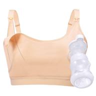 🤱 momcozy hands free pumping bra - all day support for breast-pumping by medela, spectra, philips avent and more (skin, large) nude logo