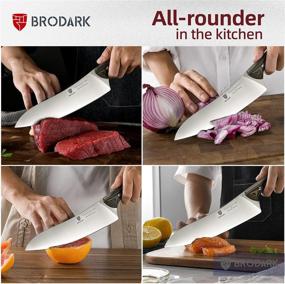 img 1 attached to 🔪 BRODARK Chef Knife 8 Inch - Superb Sharp Stainless Steel Cooking Knife with Ergonomic G10 Handle & Powder Steel Stonewashed Finish: Gift Box Included